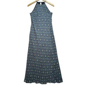 Ann Taylor Floral Maxi Dress Womens 2 Blue Halter Summer Chic Boho Sleeveless